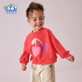 淘淘主义女童卫衣秋冬新款 女孩套头印花上衣 红色洋气欧美儿童长袖