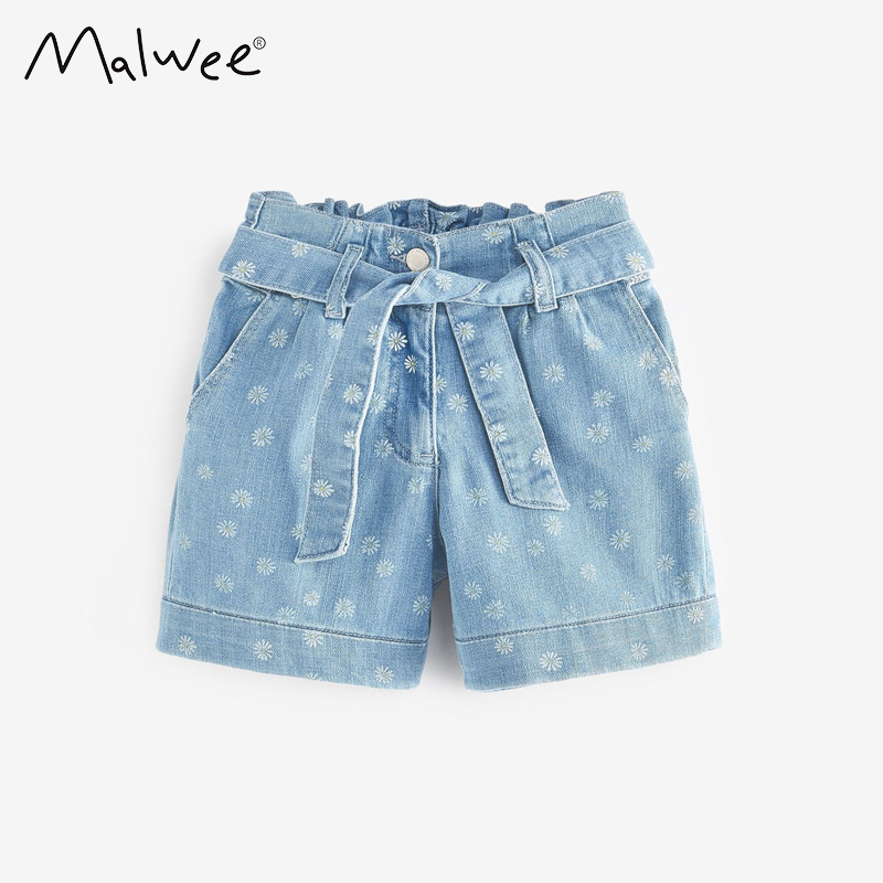 女童短裤夏装新款洋气纯棉小雏菊休闲裤女宝儿童外穿腰带牛仔裤子