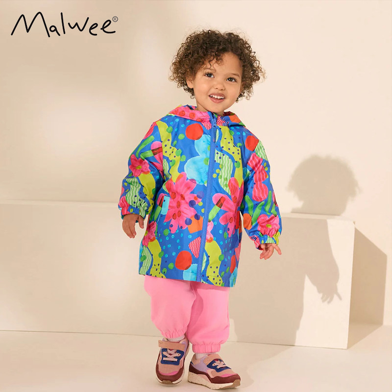 malwee儿童风衣外套欧美时髦洋气好看女孩连帽拉链衫春秋童装上衣