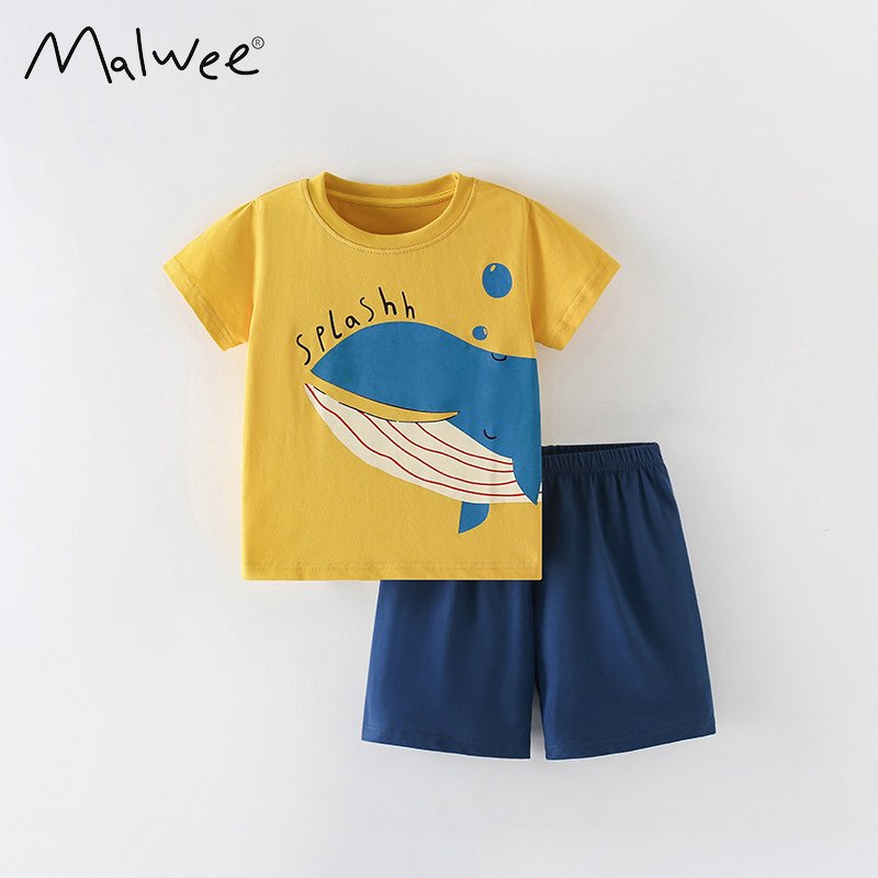 malwee儿童两件套夏季新款欧美中小童圆领T恤短裤洋气男童装