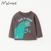 卡通恐龙印花休闲打底衫 儿童T恤长袖 2024春秋款 纯棉宝宝外贸上衣