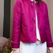 新中式 轻国风独特超好看高级感玫红色提花圆领外套女春秋 女装