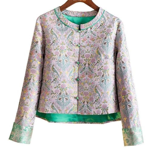 金线宋锦提花短外套新品粉色复古洋气中式长袖上衣