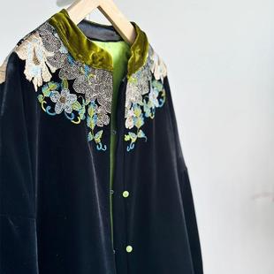 新中式夹棉丝绒棉服外套女秋冬装高端刺绣保暖小棉袄国风