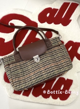 （BottleBunny)松露可可大容量多口袋羊毛呢托特包手提斜挎
