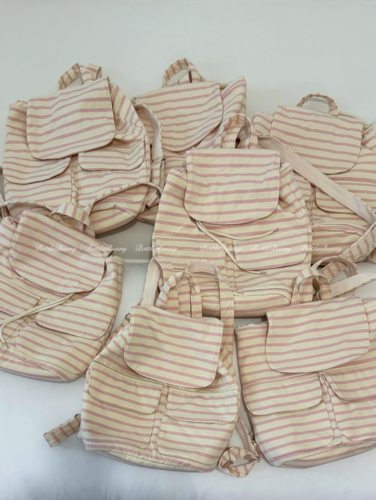 BottleBunny*100%棉粉色条纹针织双肩包