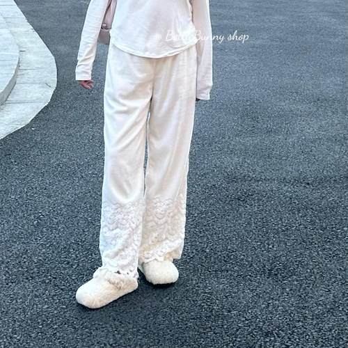 BottleBunny’秋冬白色花边裤