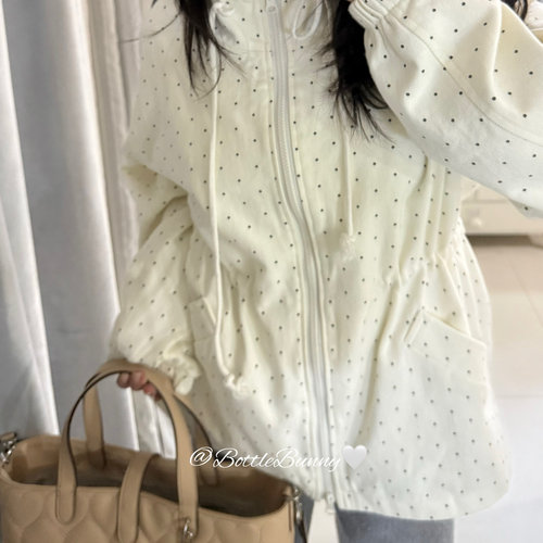 BottleBunny’波点粉白抽绳收腰夹克外套