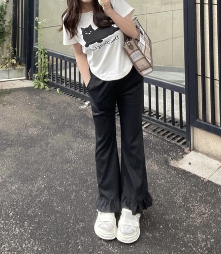 BottleBunny'荷叶边纸片人西装裤