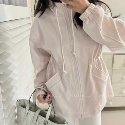 BottleBunny’波点粉白抽绳收腰夹克外套