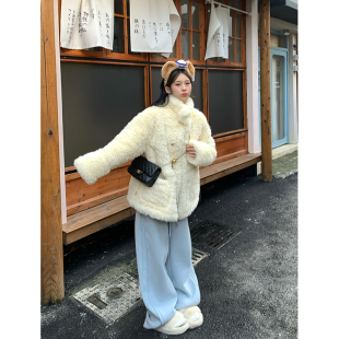 Adan北岛两面穿仿羊羔毛2024冬季 韩系宽松加厚保暖皮毛一体外套女