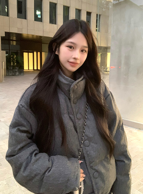 Adan毛呢90白鸭绒羽绒服冬季韩系宽松慵懒加厚保暖防风短款外套女