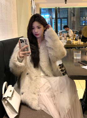 Adan 双排扣环保皮草外套冬季千金感气质皮毛一体显瘦气质上衣女