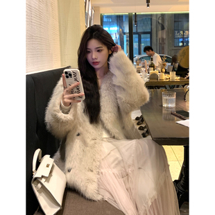 Adan 千金感气质皮毛一体显瘦气质上衣女 双排扣环保皮草外套冬季