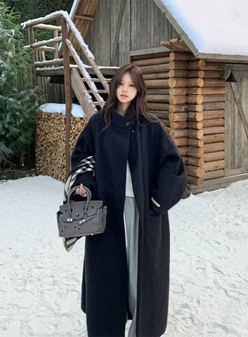 Adan 费城立领双面呢大衣2025冬季复古宽松设计感羊毛长款外套女