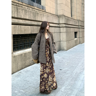 韩系宽松百搭慵懒加厚羊毛针织开衫 毛衣外套秋季 女 杂色宽袖 Adan