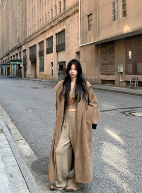 Adan 仿水貂毛连帽毛衣外套秋季韩系温柔宽松百搭慵懒长款开衫女