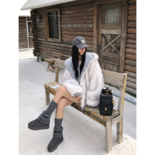 Adan两面穿环保皮草卫衣2025冬季 韩系休闲慵懒加厚保暖毛毛外套女