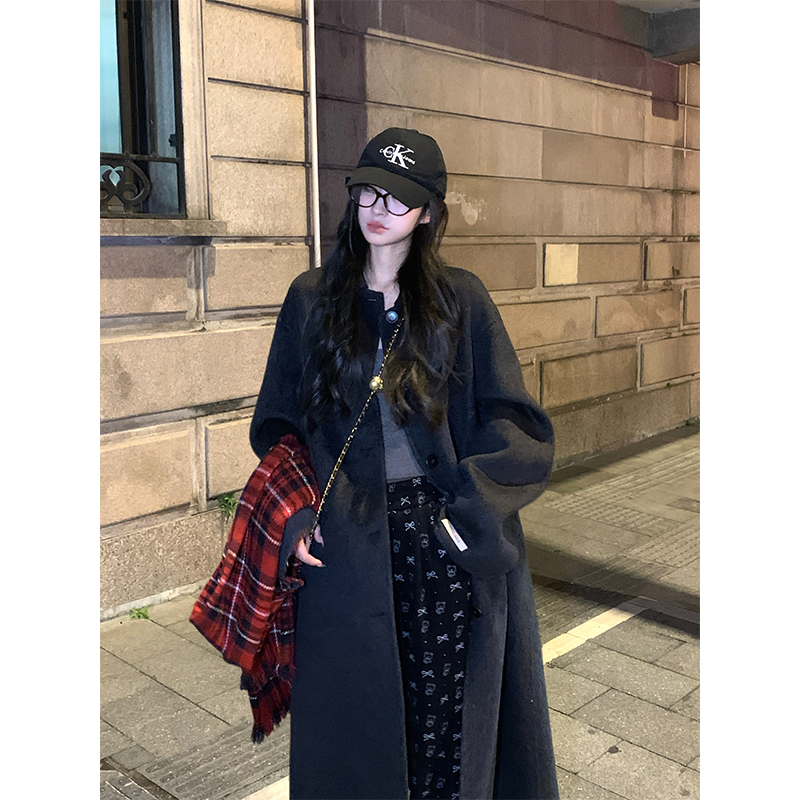 Adan 安妮日记双面呢大衣冬季翻领高级感长款保暖羊毛毛呢外套女