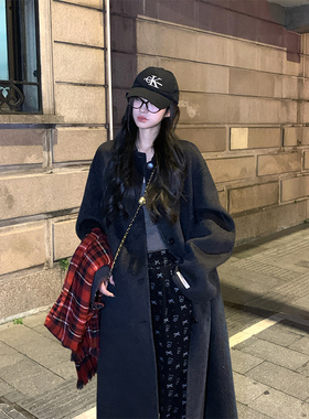 Adan 安妮日记双面呢大衣冬季翻领高级感长款保暖羊毛毛呢外套女