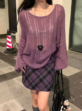 Adan复古毛呢格纹短裙秋冬新款韩系高腰显瘦百搭短款A字半身裙女