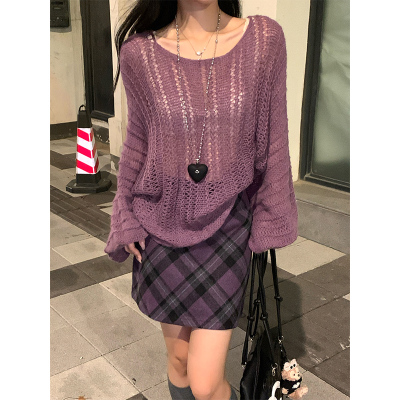 Adan复古毛呢格纹短裙秋冬新款韩系高腰显瘦百搭短款A字半身裙女