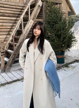 Adan 双排扣双面呢大衣2025冬季韩系宽松气质羊毛手工毛呢外套女