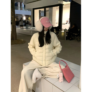 Adan拼接针织排骨羽绒服外套韩系显瘦保暖90白鸭绒小个子上衣女冬