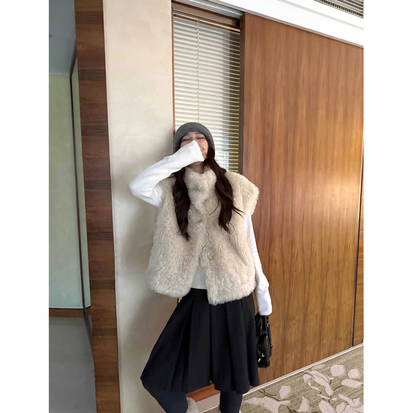 DDang立领坎肩毛毛马甲冬季韩系宽松慵懒休闲短款环保皮草外套女