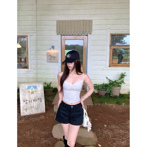 Adan美式黑色弹力短裤韩系中低腰显瘦百搭辣妹小个子包臀热裤女秋
