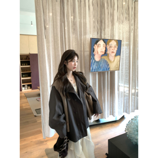 DDang咖色工装风衣2026秋季复古韩系宽松百搭通勤休闲夹克外套女