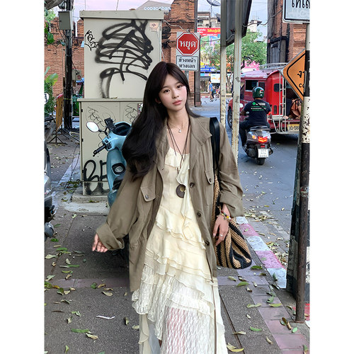 Adan亚麻绿防晒衬衫春夏新款复古宽松百搭慵懒气质长袖通勤外套女