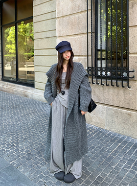 Adan慵懒粗线大翻领毛衣秋季韩系宽松慵懒加厚保暖羊毛开衫外套女