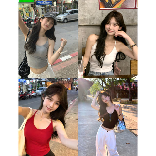 Adan 遮副乳工字背心夏季百搭显瘦休闲带胸垫纯色短款吊带上衣女