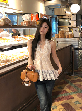 Adan 蕾丝绑带内搭吊带纯欲百搭叠穿修身性感露背挂脖打底上衣女