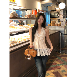 Adan 性感露背挂脖打底上衣女 蕾丝绑带内搭吊带纯欲百搭叠穿修身