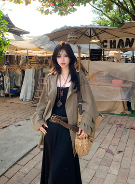 Adan 薄款工装风外套春季复古宽松中长款慵懒气质显瘦通勤风衣女