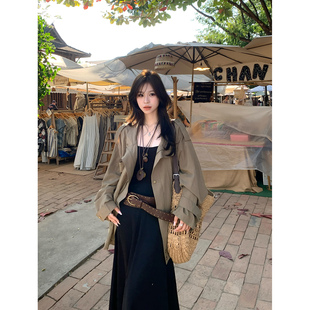 Adan 薄款工装风外套春季复古宽松中长款慵懒气质显瘦通勤风衣女