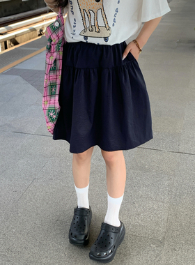 Adan 日系中裙夏季韩版宽松显瘦高腰百搭休闲慵懒显腿细半身裙女