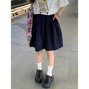 宽松显瘦高腰百搭休闲慵懒显腿细半身裙女 韩版 Adan 日系中裙夏季