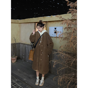 外套女 宽松显瘦保暖皮毛一体中长款 Adan布朗熊咖色羊羔毛冬季 韩版