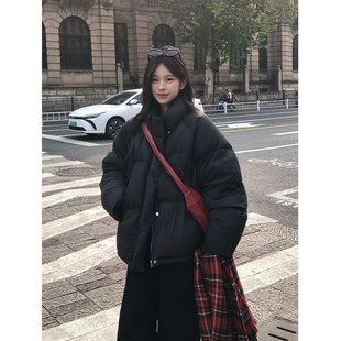 Adan韩系面包羽绒服冬季 宽松休闲百搭保暖黑色90白鸭绒外套女 新款