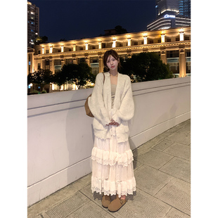 A字裙女 高腰百搭设计感中长款 Adan 温柔蕾丝蛋糕半身裙春秋韩版