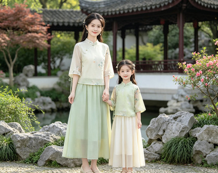 亲子装母女装2026新款夏装唐装汉服中国风古装超仙连衣裙