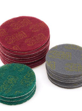 3M植绒百洁布7447红色背绒圆盘菜瓜布打磨机用拉丝除锈尼龙片4寸