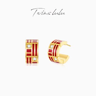 TWINS LULU百搭气质国风福字红色C形耳环TSL2896