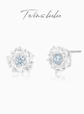 TWINS LULU浅蓝色山茶花耳饰花朵双层旋转耳环TSL3066女神节礼物