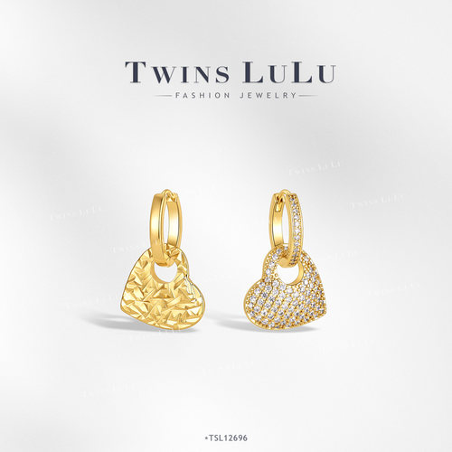 TWINS LULU 【叠心扣】精致百搭爱心金色耳环TSL12696