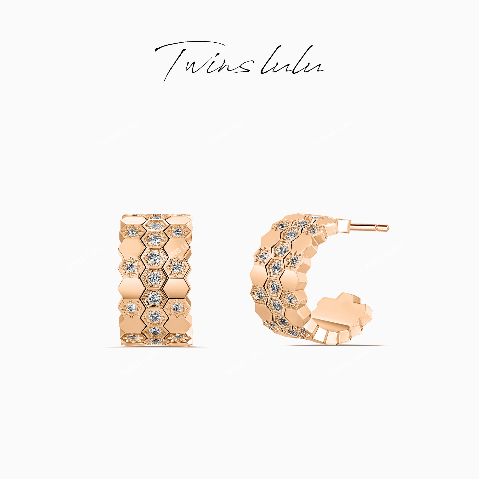 TWINSLULU个性气质蜂巢C型耳环