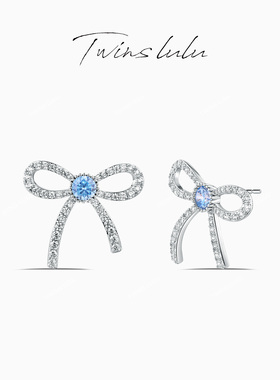 TWINS LULU甜美蓝色莱茵石精致蝴蝶结耳环TSL817女神节礼物